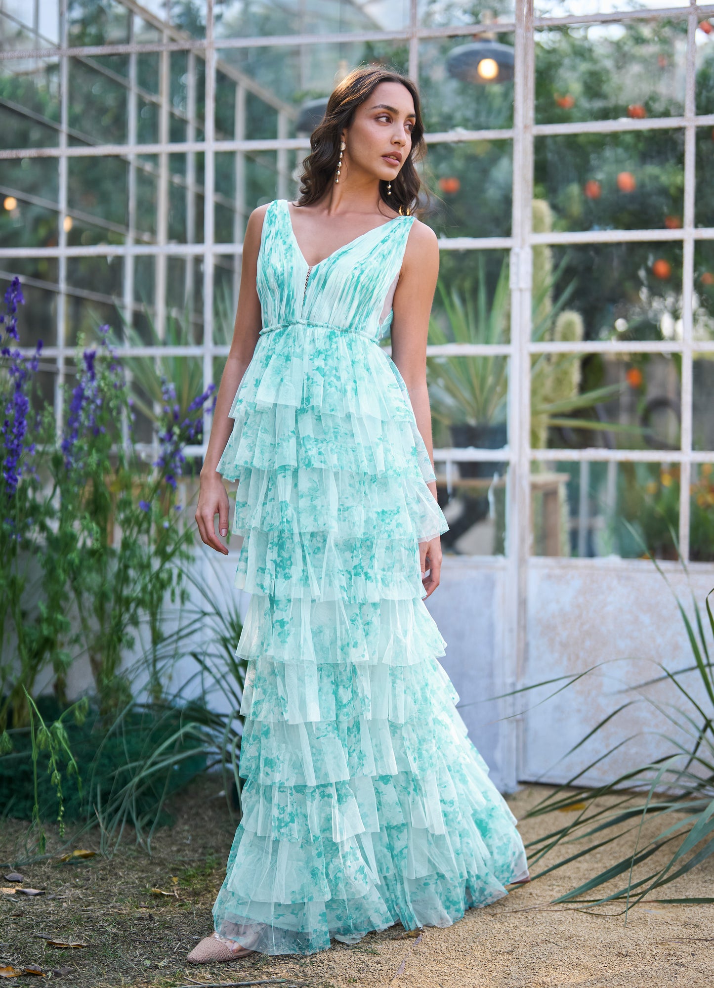 CASCADING PRINTED GOWN