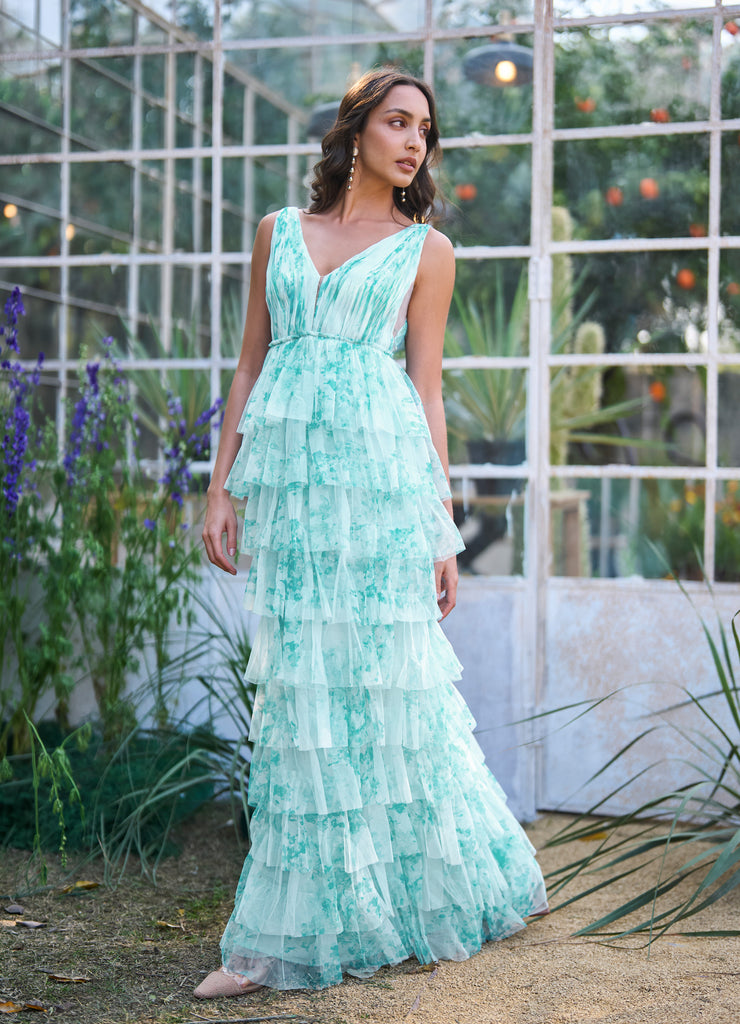 CASCADING PRINTED GOWN dash and dot