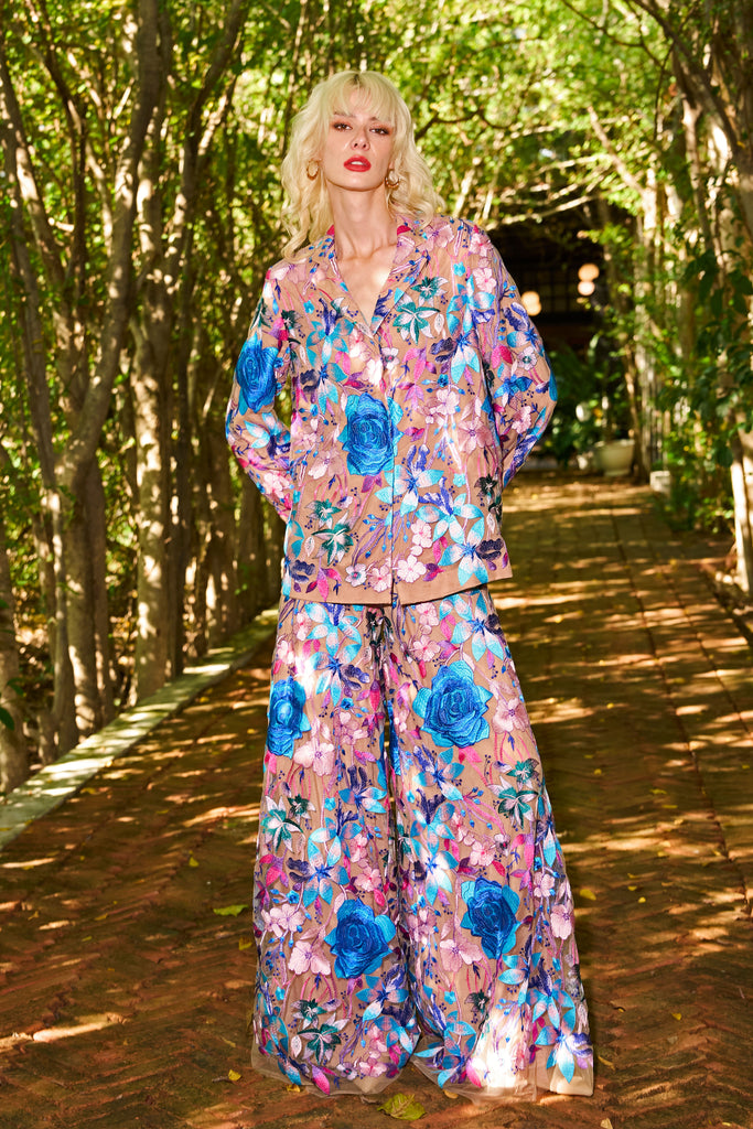 FLORAL EMBROIDERED FLARED PANT dash and dot