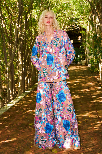FLORAL EMBROIDERED FLARED PANT