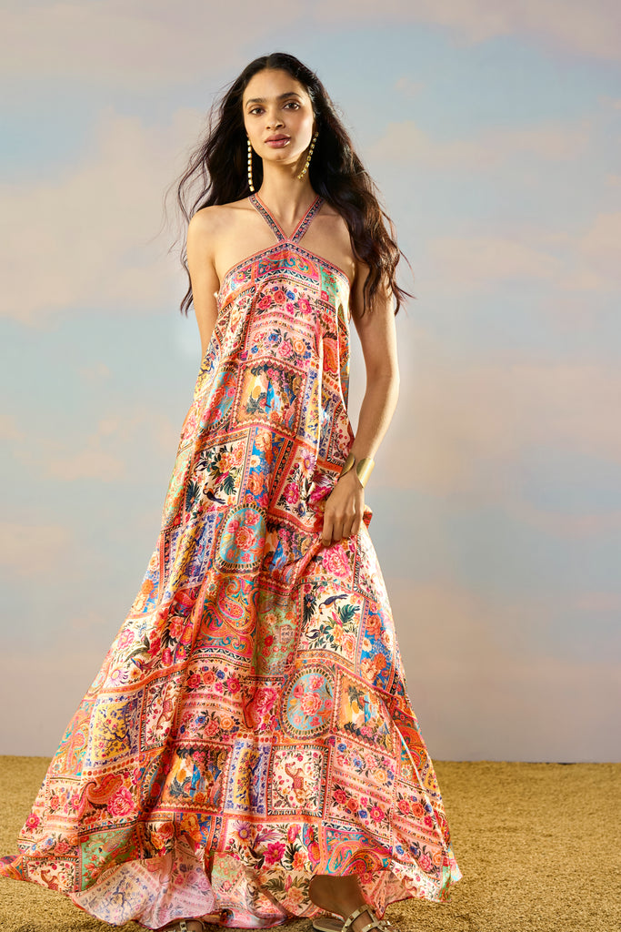 ORNAMENTAL PRINT HALTER MAXI dash and dot