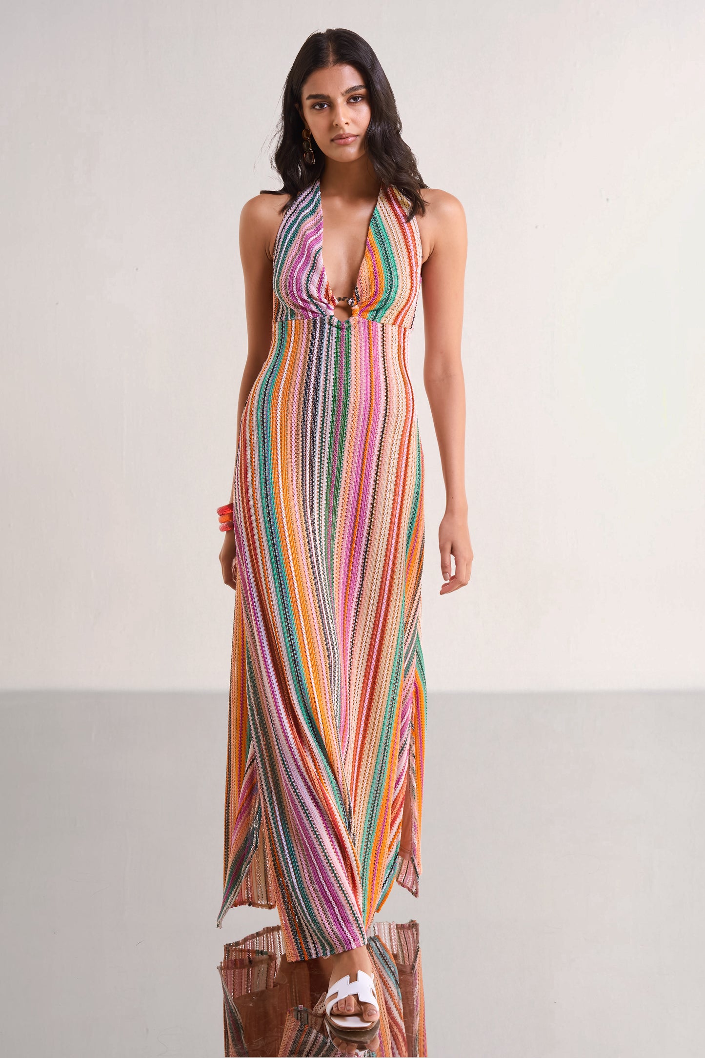 HALTER NECK CROCHET KNIT MAXI