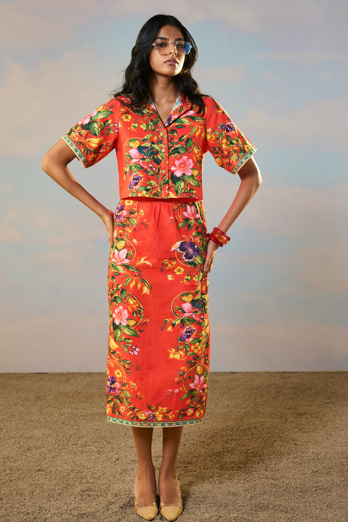 LINEN PLACED FLORAL PRINT SKIRT dash and dot