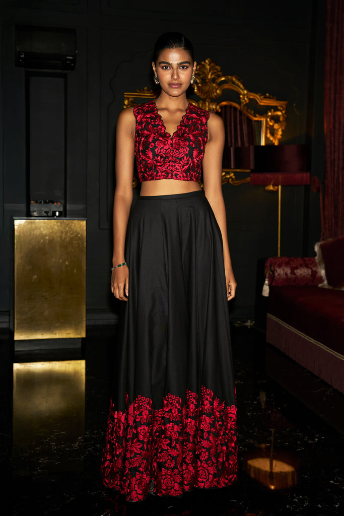 EMBROIDERED CROP TOP & FLARED SKIRT SET dash and dot