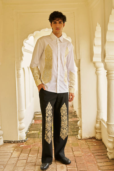 BLACK BROCADE PATCH PANT
