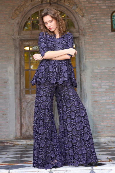 EMBROIDERED LACE FLARED PANT