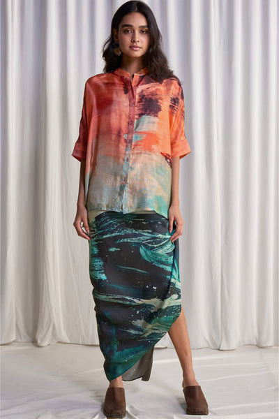 ABSTRACT BRUSHSTROKE PRINT BOXY SHIRT