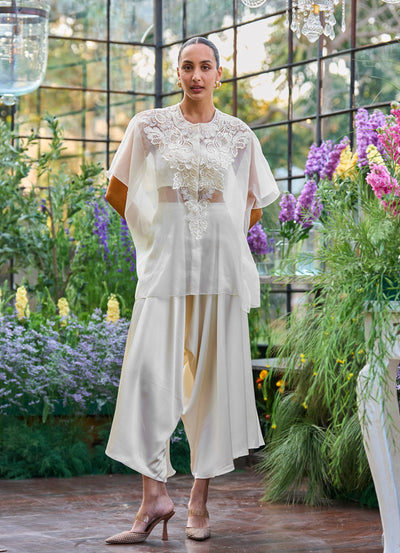 EMBROIDERED CAPE & BRALETTE WITH DRAPED CULOTTES