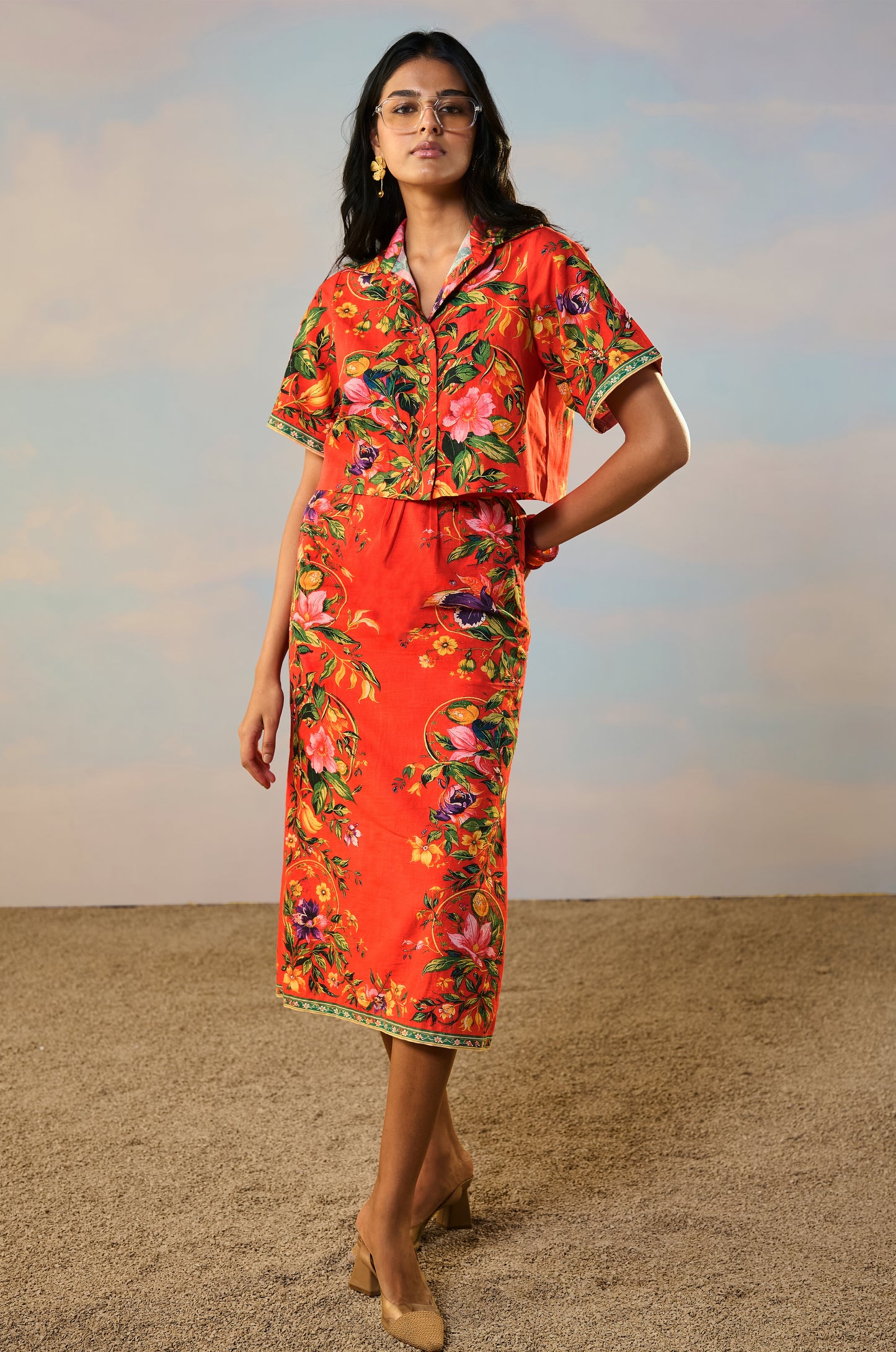 LINEN PLACED FLORAL PRINT SHIRT