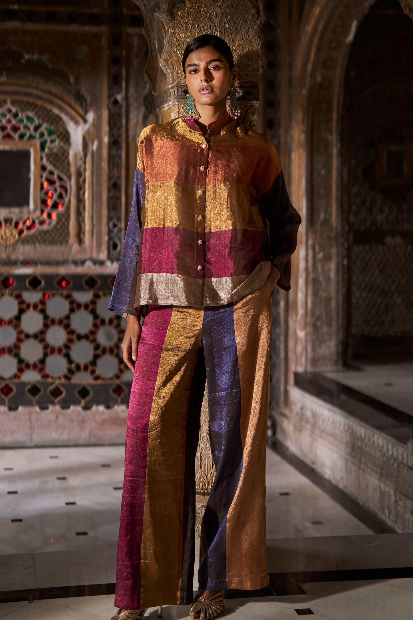 BENARES TISSUE STRIPED PANT SET