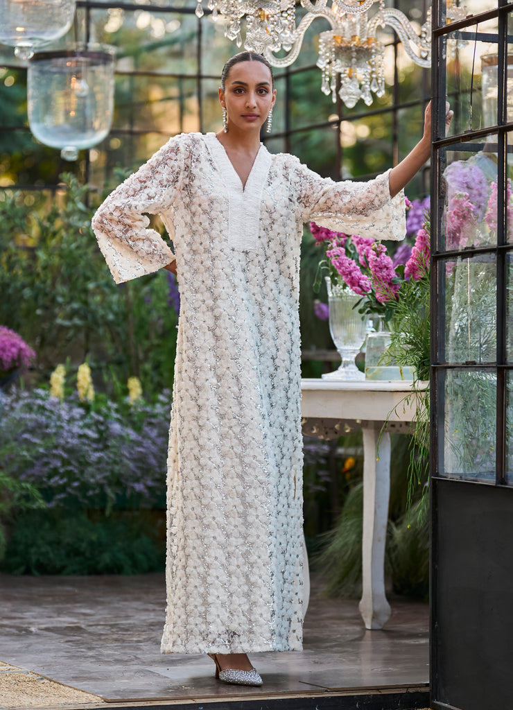 FLORAL RIBBON & SEQUIN EMBROIDERED KAFTAN DRESS dash and dot