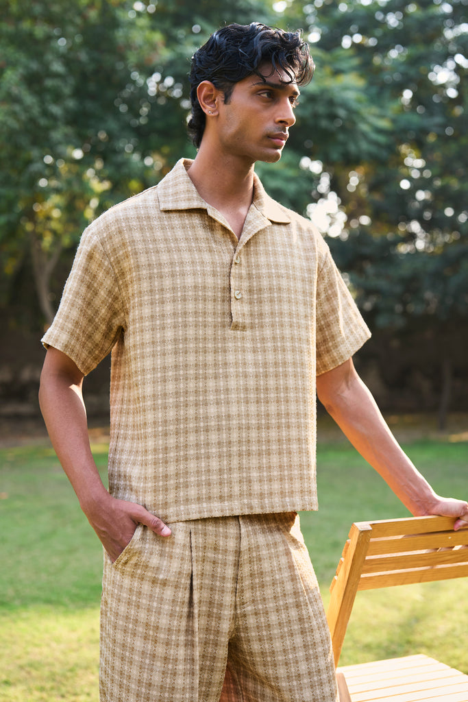 TEXTURED WEAVE POLO & PANT SET dash and dot