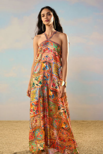 ORNAMENTAL PRINT HALTER MAXI