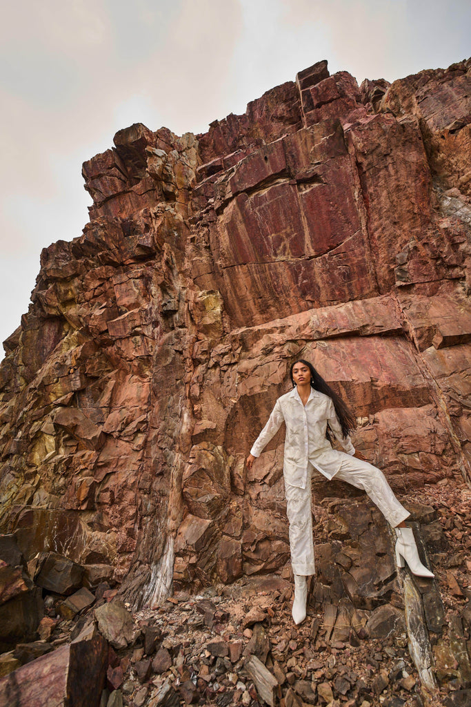 IVORY BROCADE PANT - dash and dot dash and dot