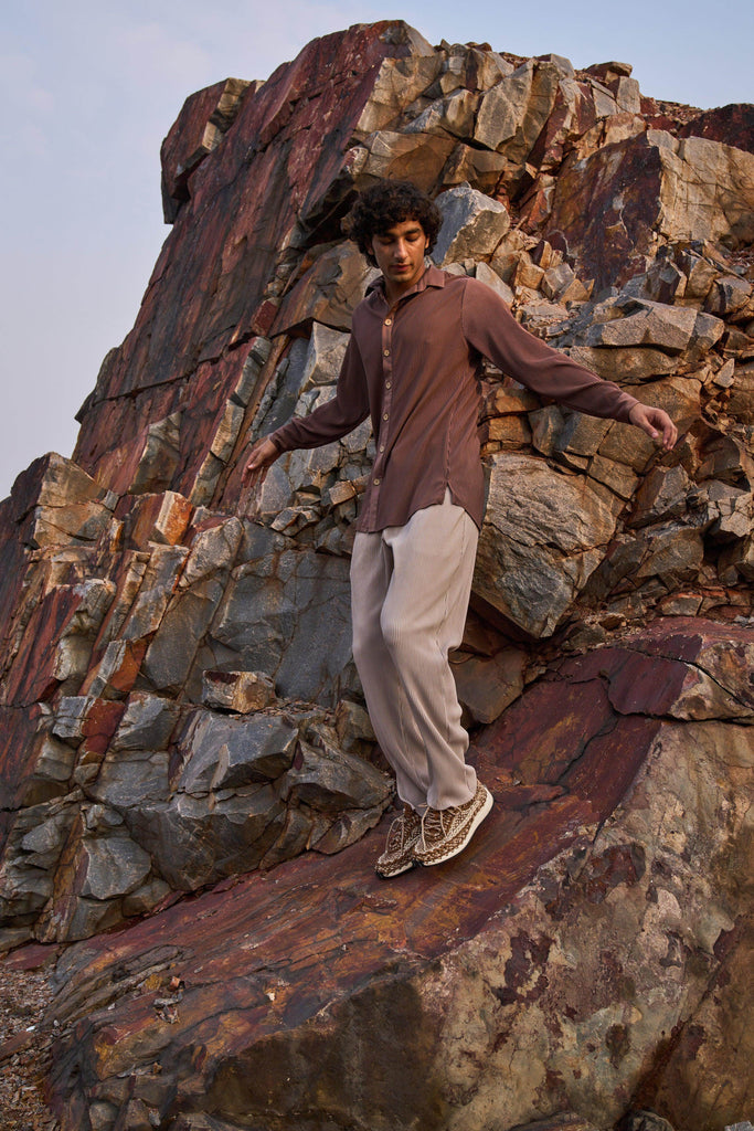 BROWN & BEIGE PLEAT SET - dash and dot dash and dot