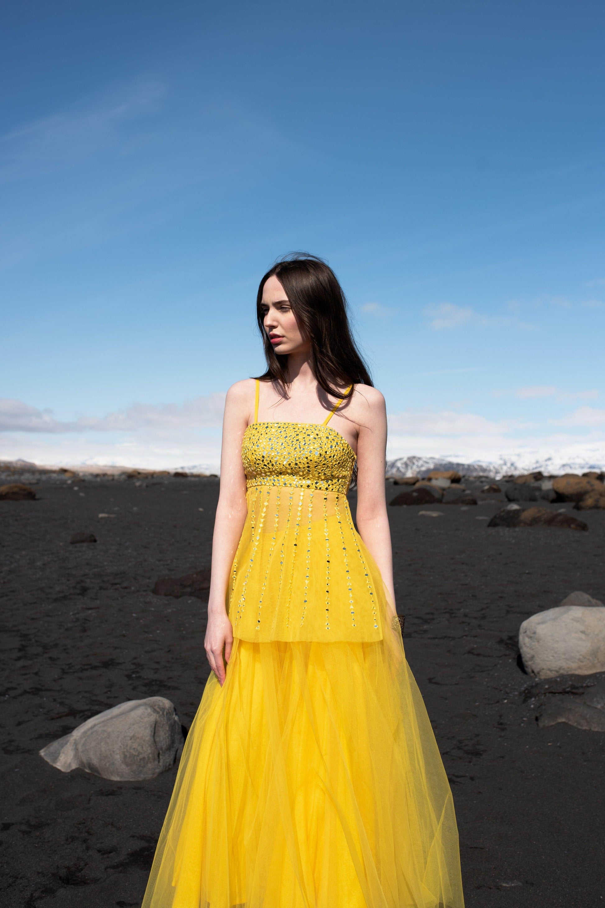 Yellow Tulle Silkfred Yellow Skirt Meet Me At Midnight Skirt, In Pale Yellow Ruffle Tulle, Size: Yellow Tulle Silkfred Yellow Skirt Meet Me At Midnight Skirt, In Pale Yellow Ruffle Tulle, Size: