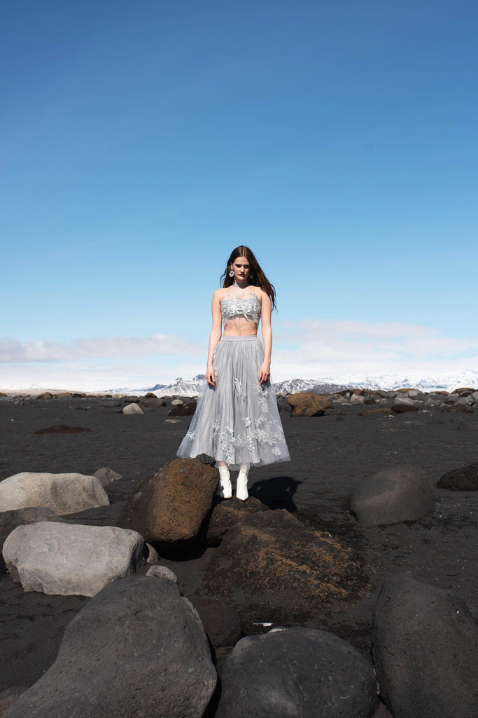 RIBBON EMBROIDERED ILLUSION NECK TOP - dash and dot dash and dot