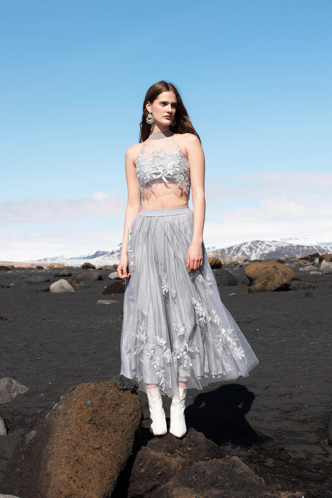 RIBBON EMBROIDERED MAXI SKIRT - dash and dot dash and dot