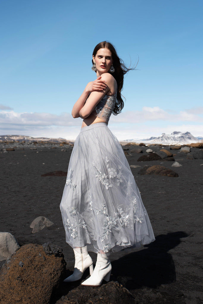 RIBBON EMBROIDERED MAXI SKIRT - dash and dot dash and dot