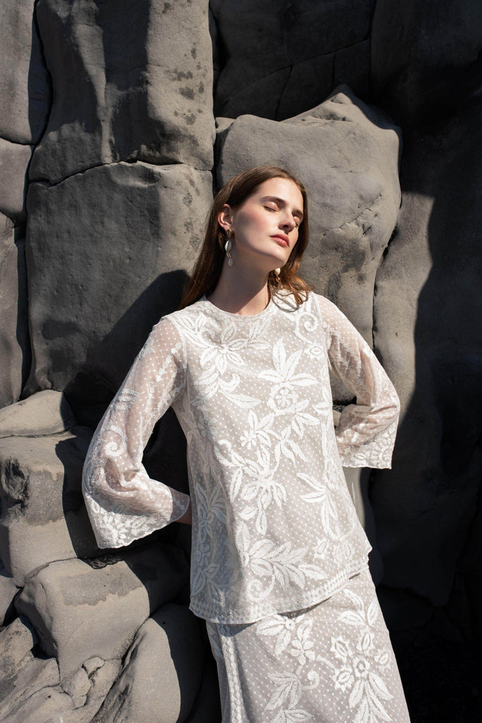 WHITE RIBBON EMBROIDERED TOP - dash and dot dash and dot