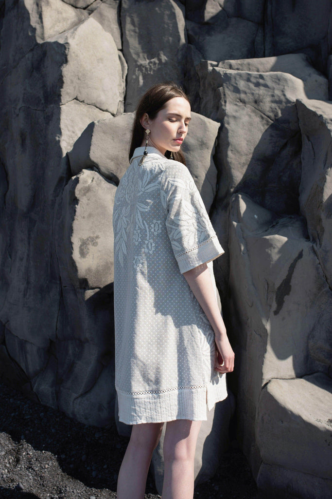 WHITE RIBBON EMBROIDERED SHIRT DRESS - dash and dot dash and dot