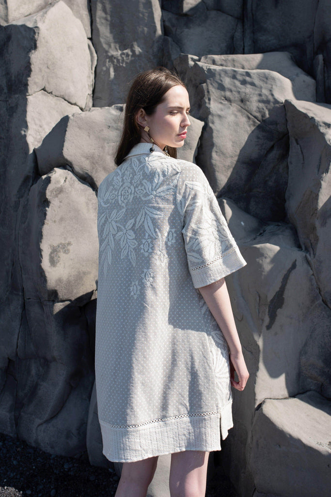 WHITE RIBBON EMBROIDERED SHIRT DRESS - dash and dot dash and dot