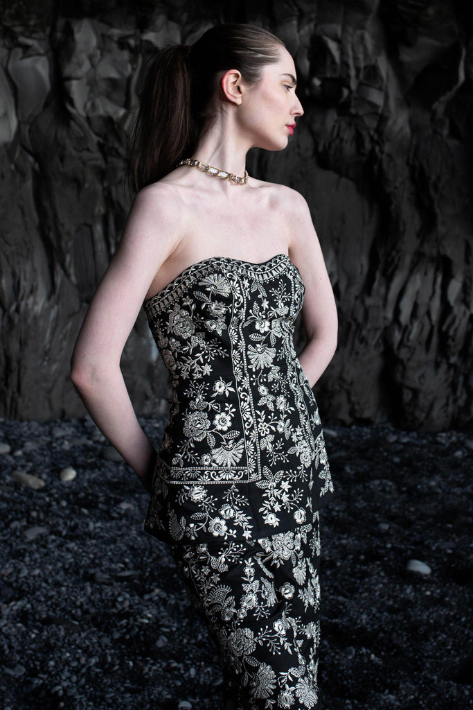 METALLIC EMBROIDERED CORSET SUIT - dash and dot dash and dot