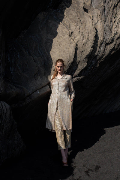 SHIMMERING LONGLINE SHIRT & ALLOVER GOTA EMBROIDERED PANT - dash and dot