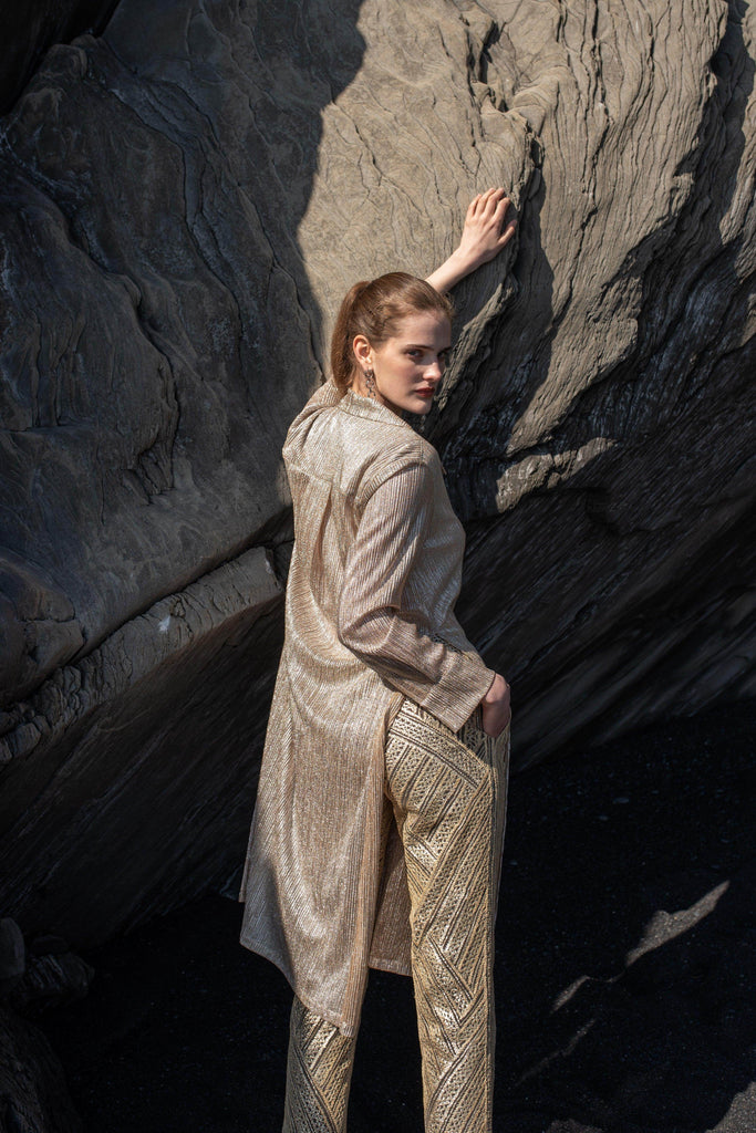 SHIMMERING LONGLINE SHIRT & ALLOVER GOTA EMBROIDERED PANT - dash and dot dash and dot