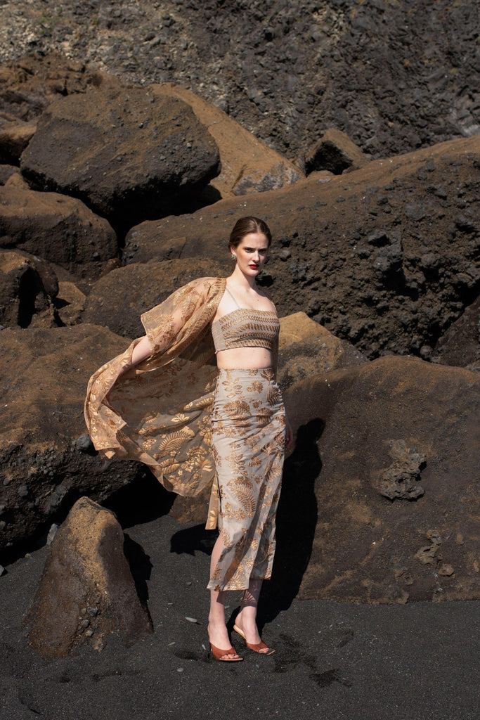 METALLIC BADLA STITCH BANDEAU AND SKIRT SET - dash and dot dash and dot