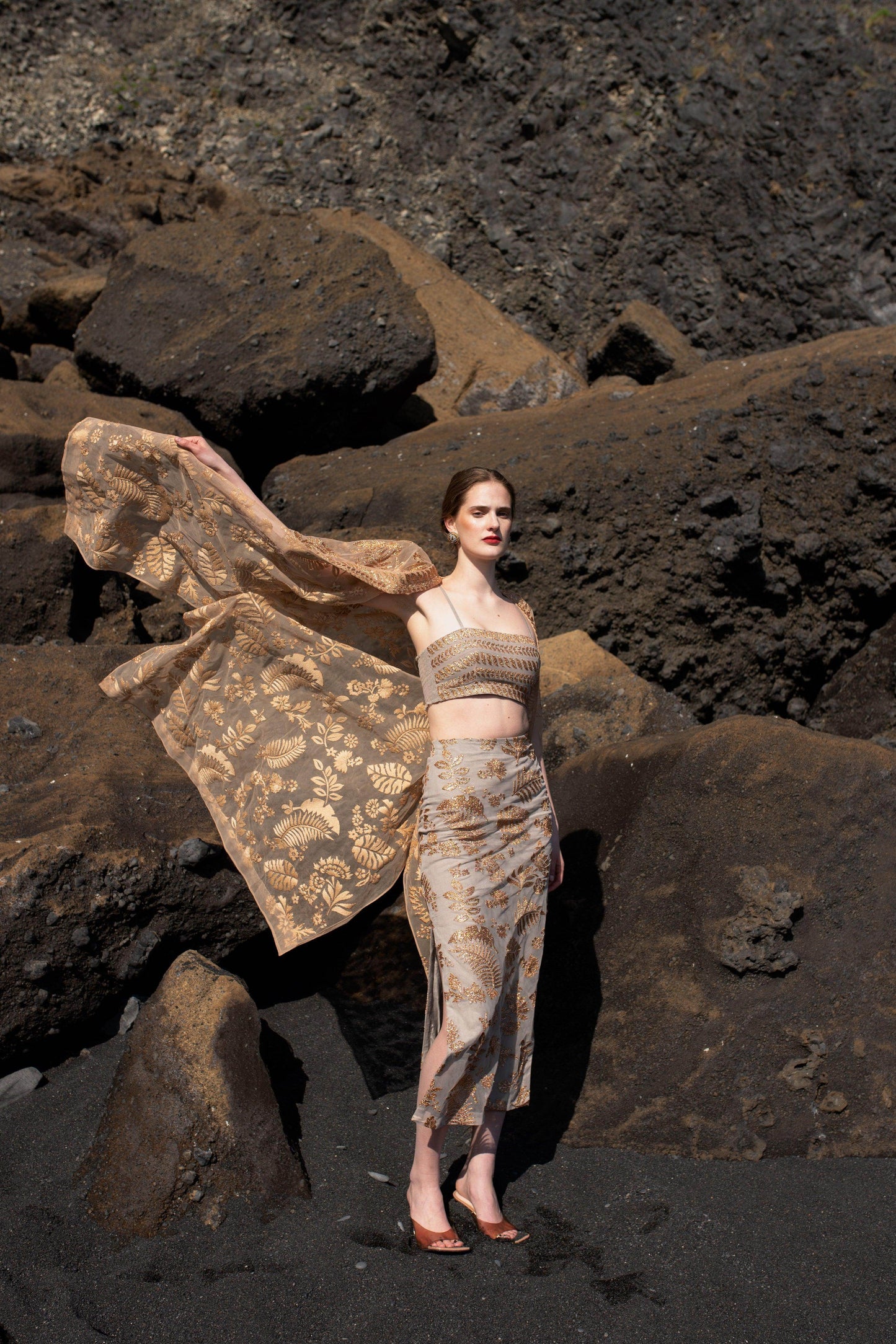 METALLIC BADLA STITCH BANDEAU AND SKIRT SET - dash and dot