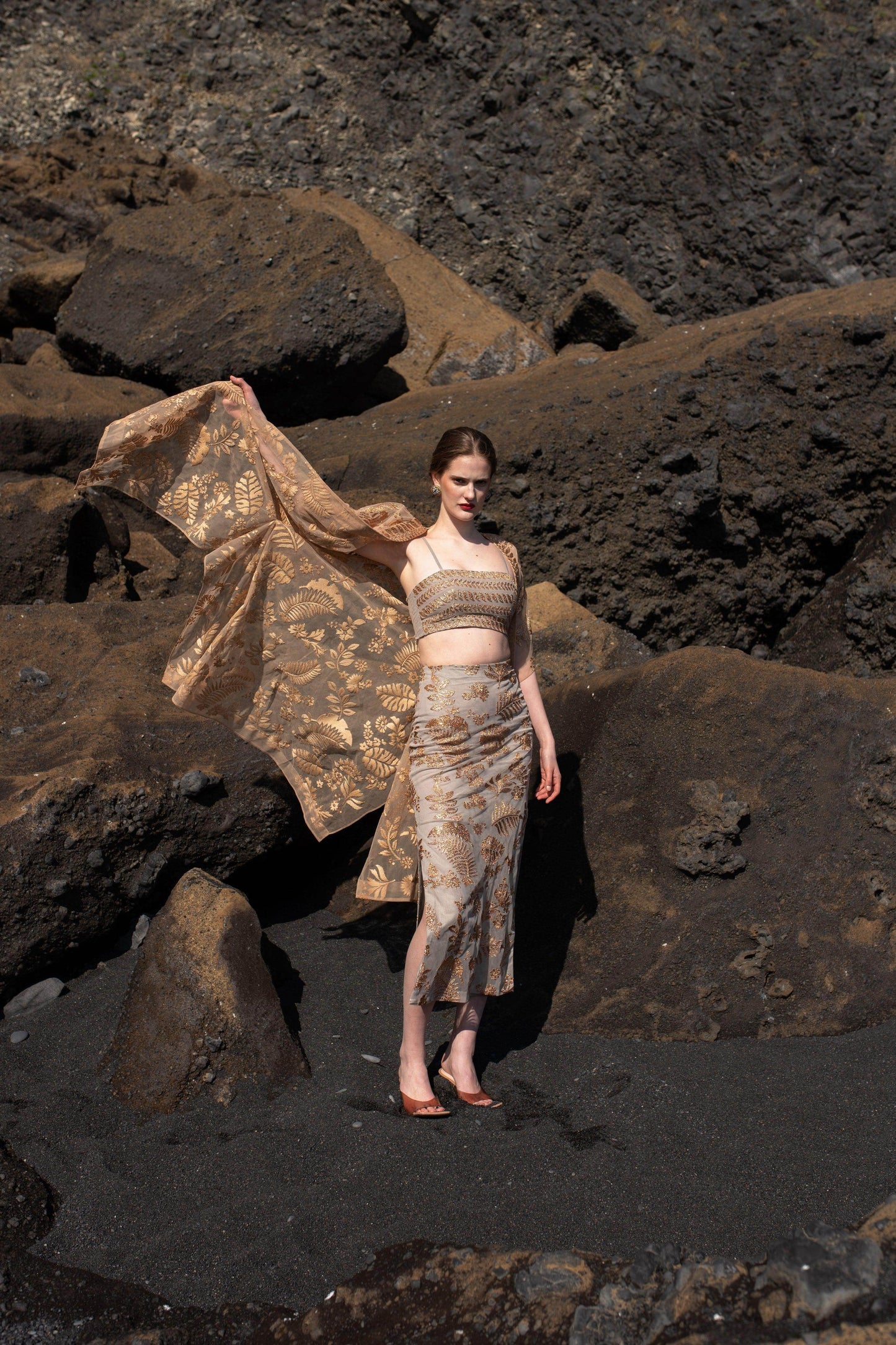 METALLIC BADLA STITCH BANDEAU AND SKIRT SET - dash and dot