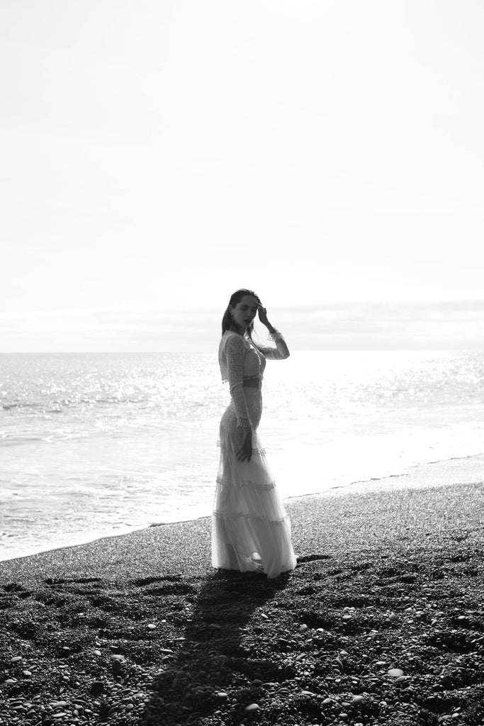 WHITE ON WHITE EMBROIDERED FLARED SKIRT SET - dash and dot dash and dot