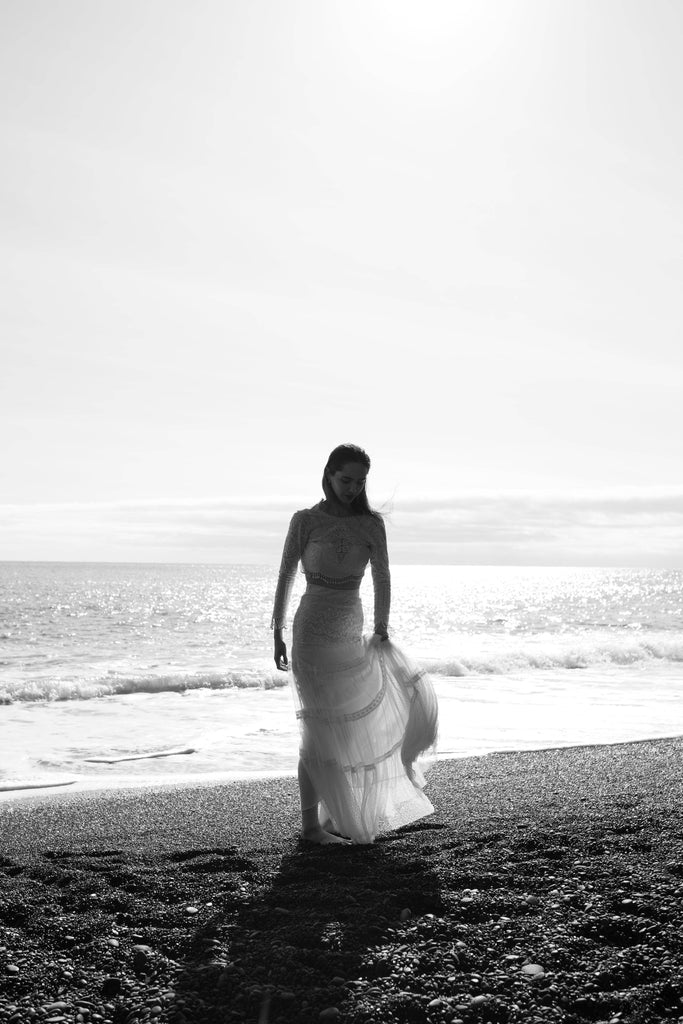 WHITE ON WHITE EMBROIDERED FLARED TULLE SKIRT - dash and dot dash and dot