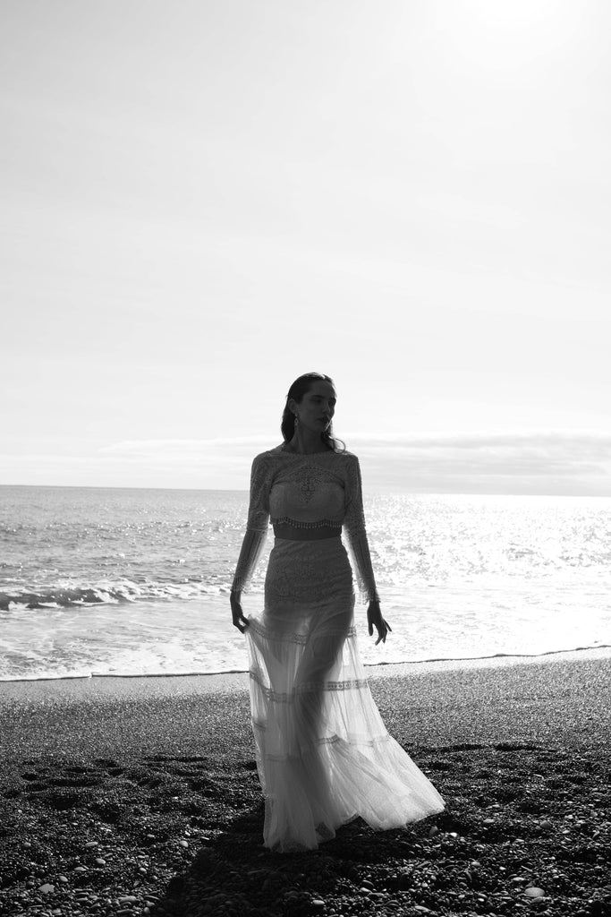 WHITE ON WHITE EMBROIDERED FLARED SKIRT SET - dash and dot dash and dot