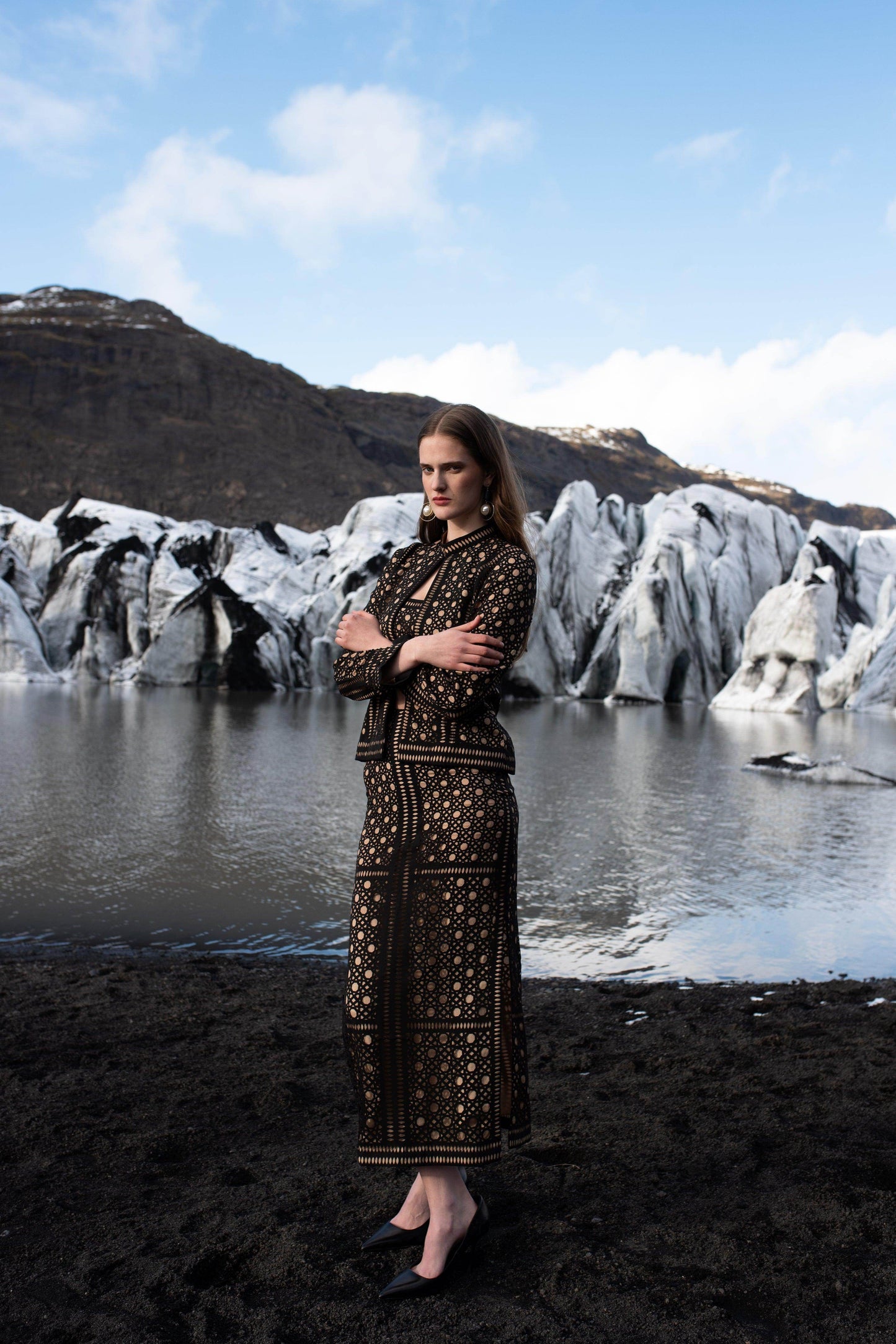 CANING CUTWORK JACKET AND SKIRT SET - dash and dot