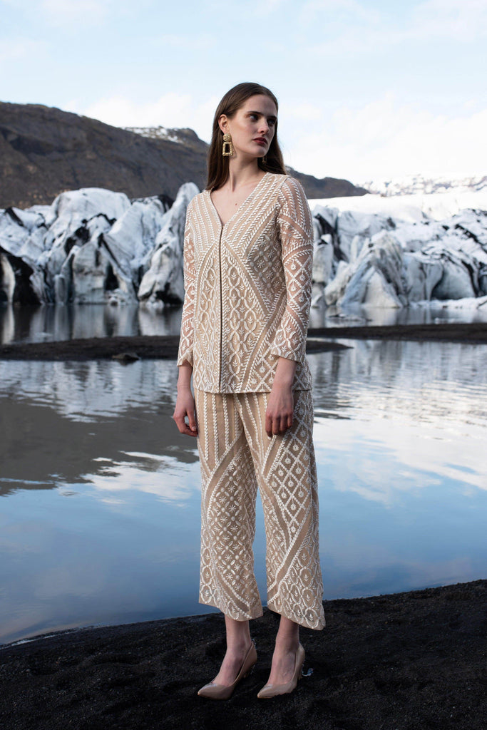 WHITE ON NUDE EMBROIDERED PANT SET - dash and dot dash and dot