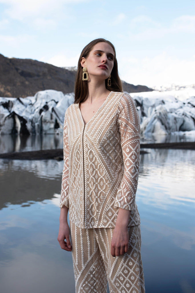 WHITE ON NUDE EMBROIDERED PANT - dash and dot dash and dot