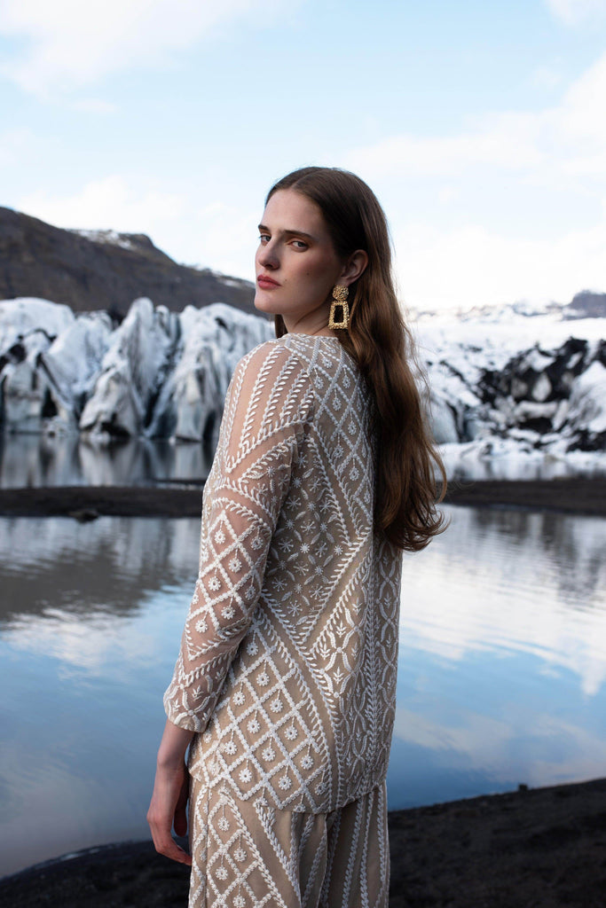 WHITE ON NUDE EMBROIDERED PANT - dash and dot dash and dot