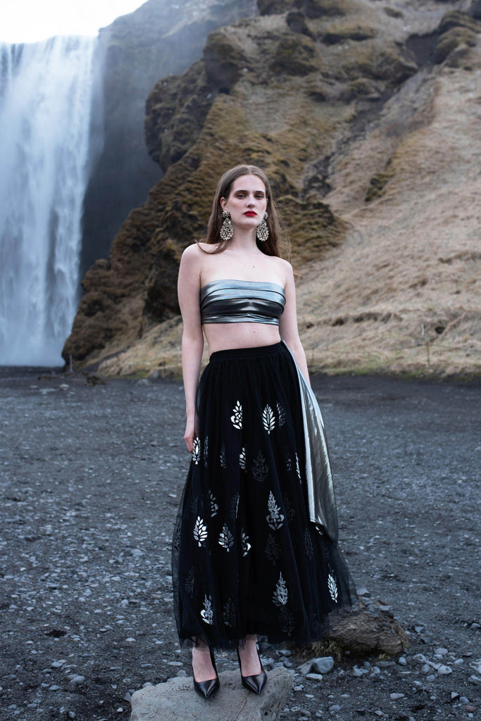 SILVER AND BLACK APPLIQUE MAXI SKIRT SET - dash and dot dash and dot