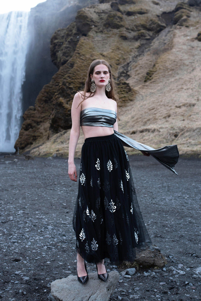 SILVER AND BLACK APPLIQUE MAXI SKIRT SET - dash and dot dash and dot