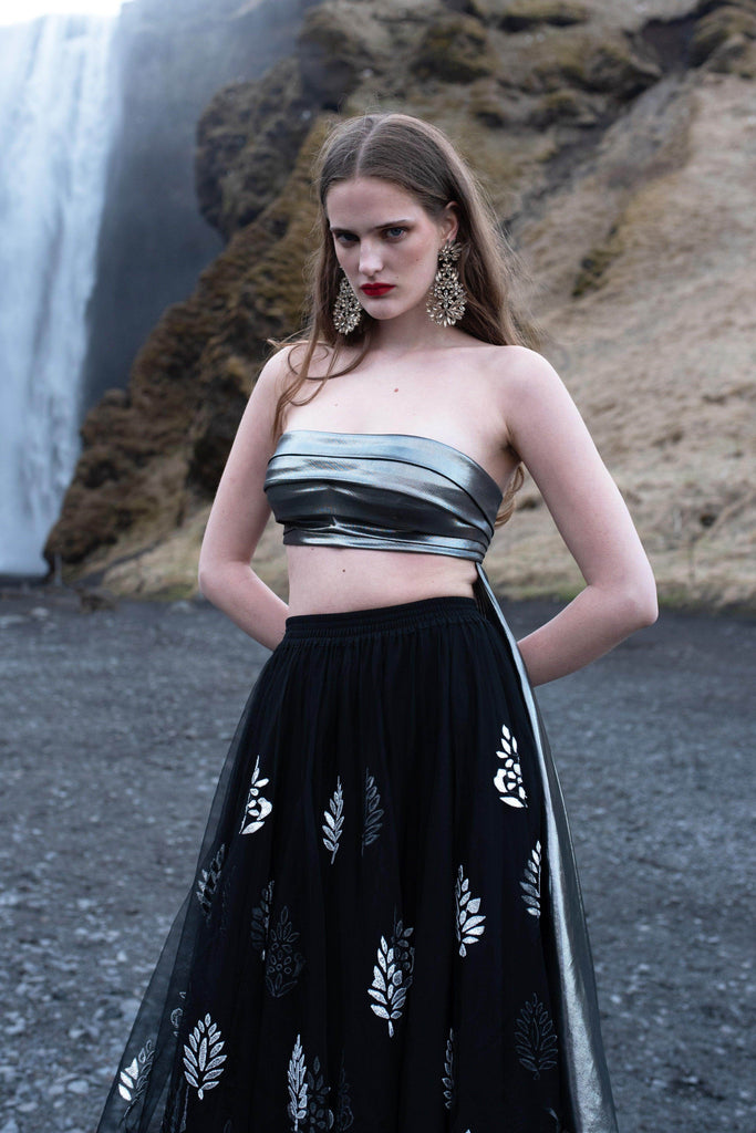 SILVER AND BLACK APPLIQUE MAXI SKIRT SET - dash and dot dash and dot