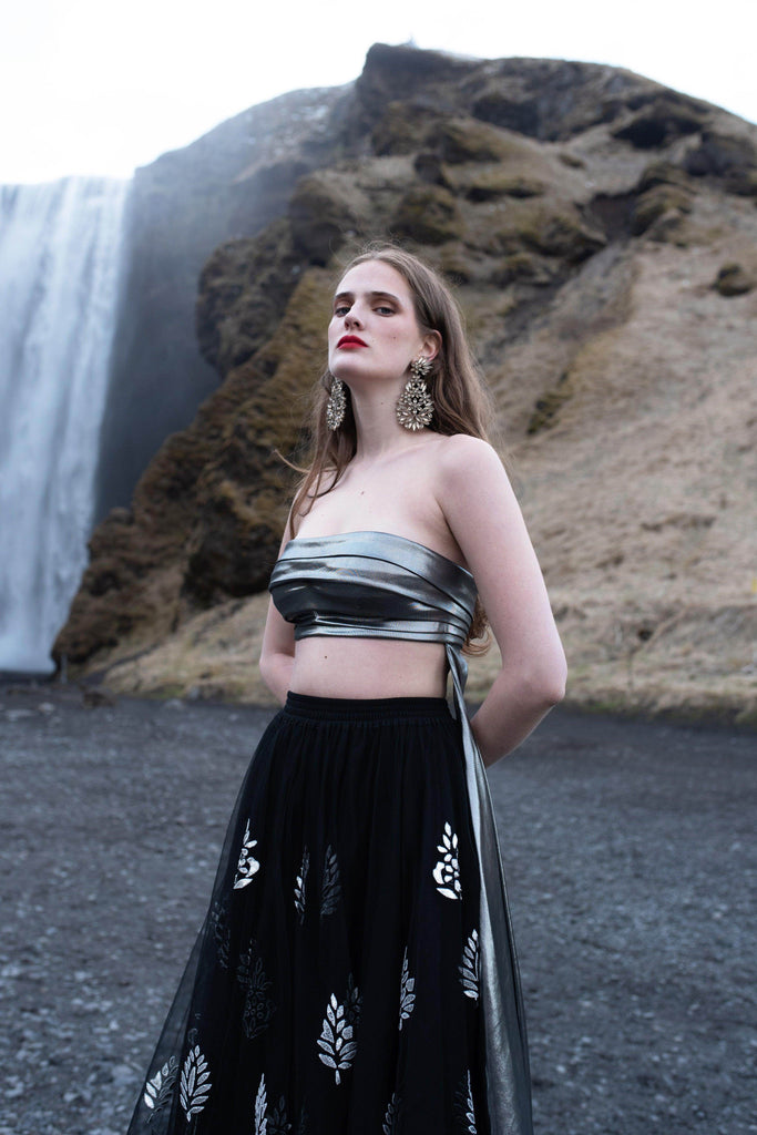 SILVER AND BLACK APPLIQUE MAXI SKIRT SET - dash and dot dash and dot