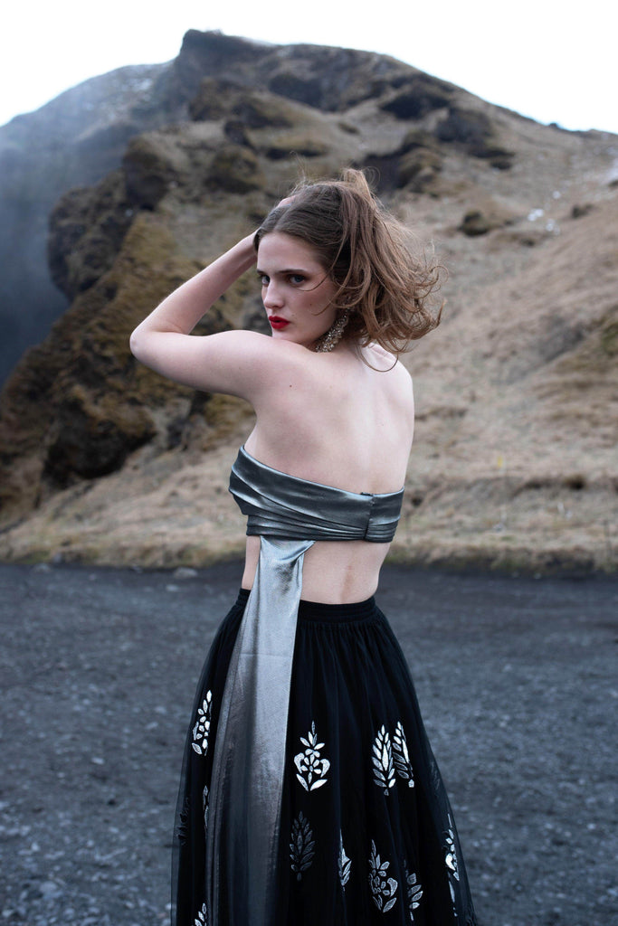 SILVER AND BLACK APPLIQUE MAXI SKIRT SET - dash and dot dash and dot