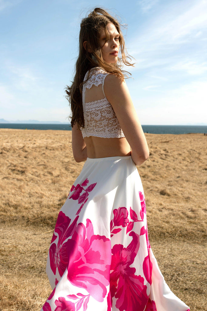 LACE CROP TOP AND FLORAL MAXI SKIRT SET - dash and dot dash and dot
