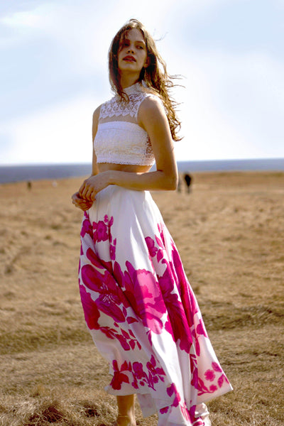 LACE CROP TOP AND FLORAL MAXI SKIRT SET - dash and dot