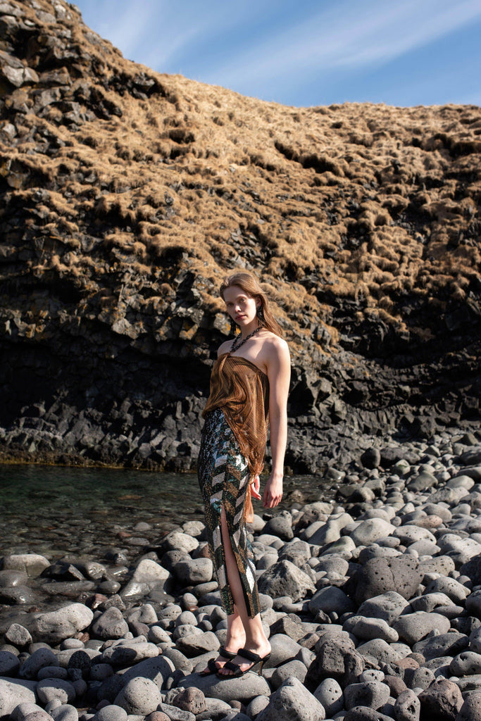 DRAPE & CHAIN LAMÉ TOP - dash and dot dash and dot