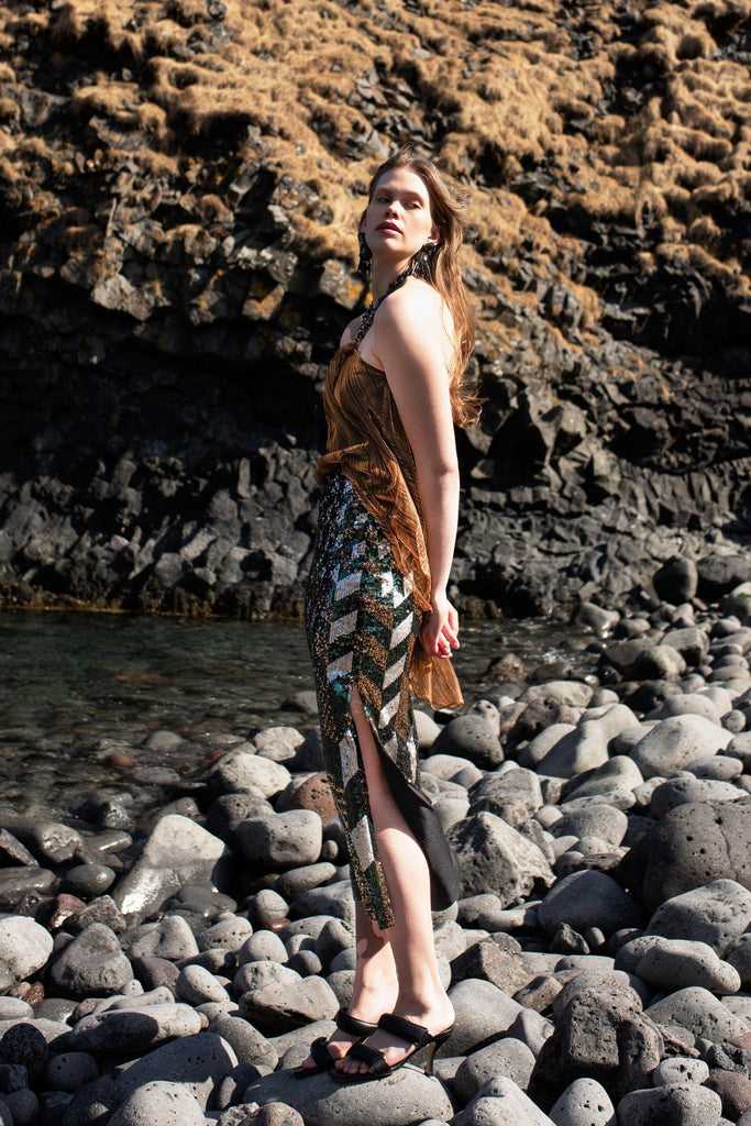 DRAPE & CHAIN LAMÉ TOP - dash and dot dash and dot