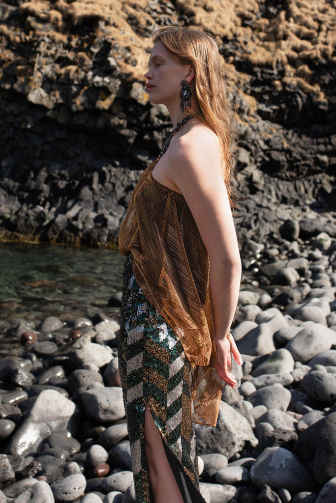 DRAPE & CHAIN LAMÉ TOP - dash and dot dash and dot