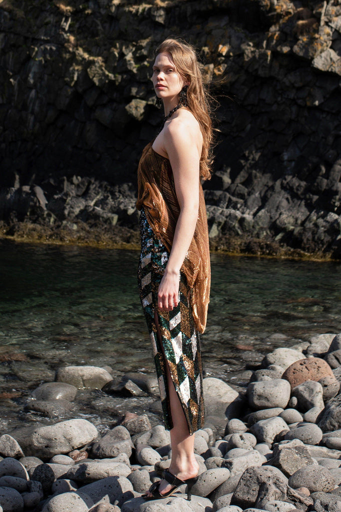 DRAPE & CHAIN LAMÉ TOP - dash and dot dash and dot